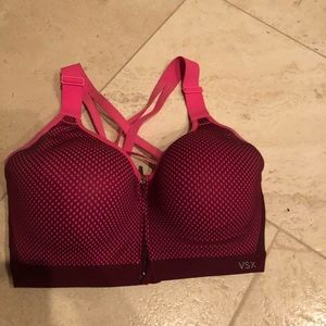 32DD pink and maroon strappy sports bra